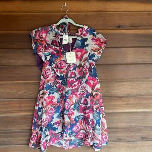 CHUFY Memories Of Romania Luca Mini Floral A-Line Dress size Large Vera Blue